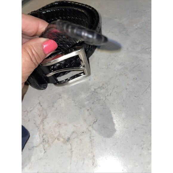 Size 40/100 Black Woven Men's Belt Silver Buckle - Picture 3 of 6